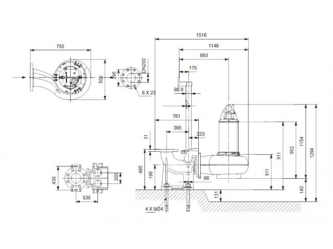 Насос канализационный Grundfos SL1.110.200.130.4.52M.S.Q.N.51D